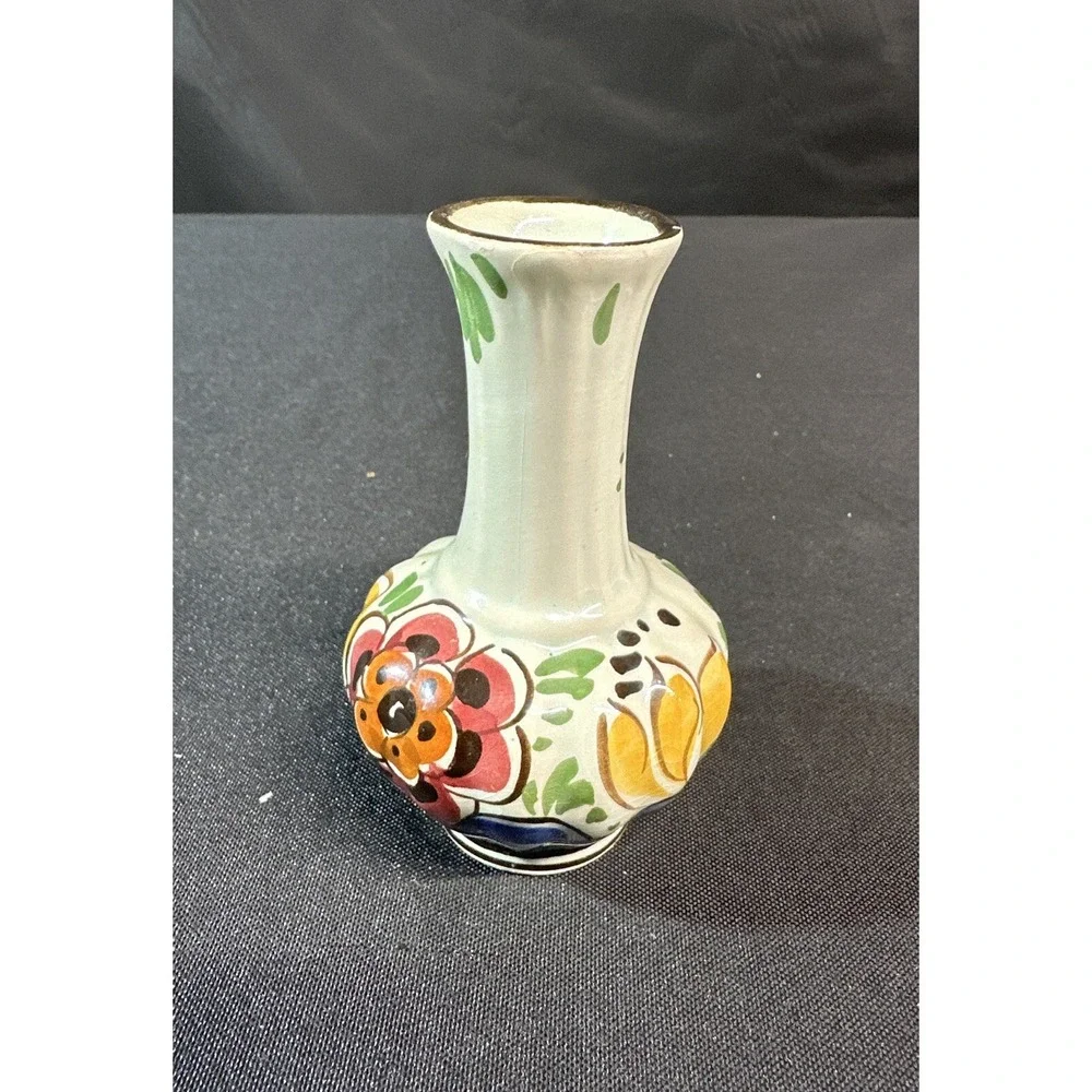 Vintage Dutch Delft Polychrome Hand Painted Floral Bud Vase Holland 4